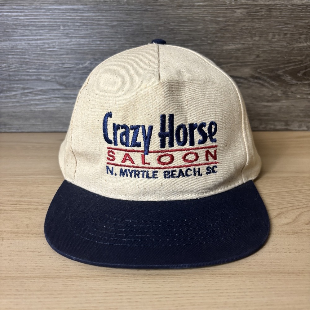 VINTAGE Crazy Horse Saloon Hat Cap Snap Back Tan Blue Embroidered Bar Mens‎ 90s